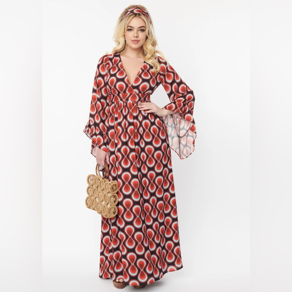 Unique Vintage 1970s Red Retro Infinity Maxi Dress. SOLD OUT in 2X online